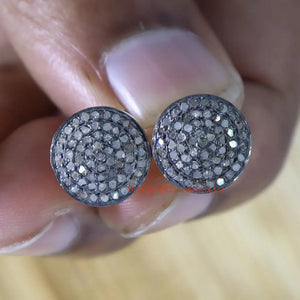 Handmade Pave Diamond Stud Earrings, 925 Sterling Silver, 14K Gold & Black Plated