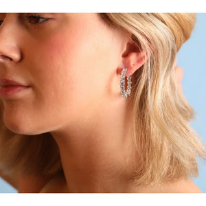 Hinged Hoop inside Out Earrings Set with round Simulated Diamonds 5A Cubic Zirconia in Rhodium Plated Sterling Silver 3Cm Diameter