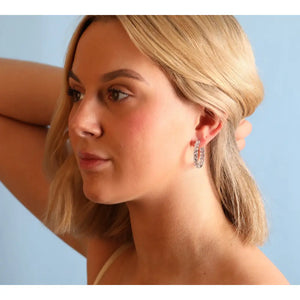 Hinged Hoop inside Out Earrings Set with round Simulated Diamonds 5A Cubic Zirconia in Rhodium Plated Sterling Silver 3Cm Diameter