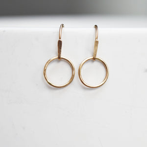 Elegant 14K Gold Minimalist Hoop Dangle Earrings - Timeless Circle Drop Design.