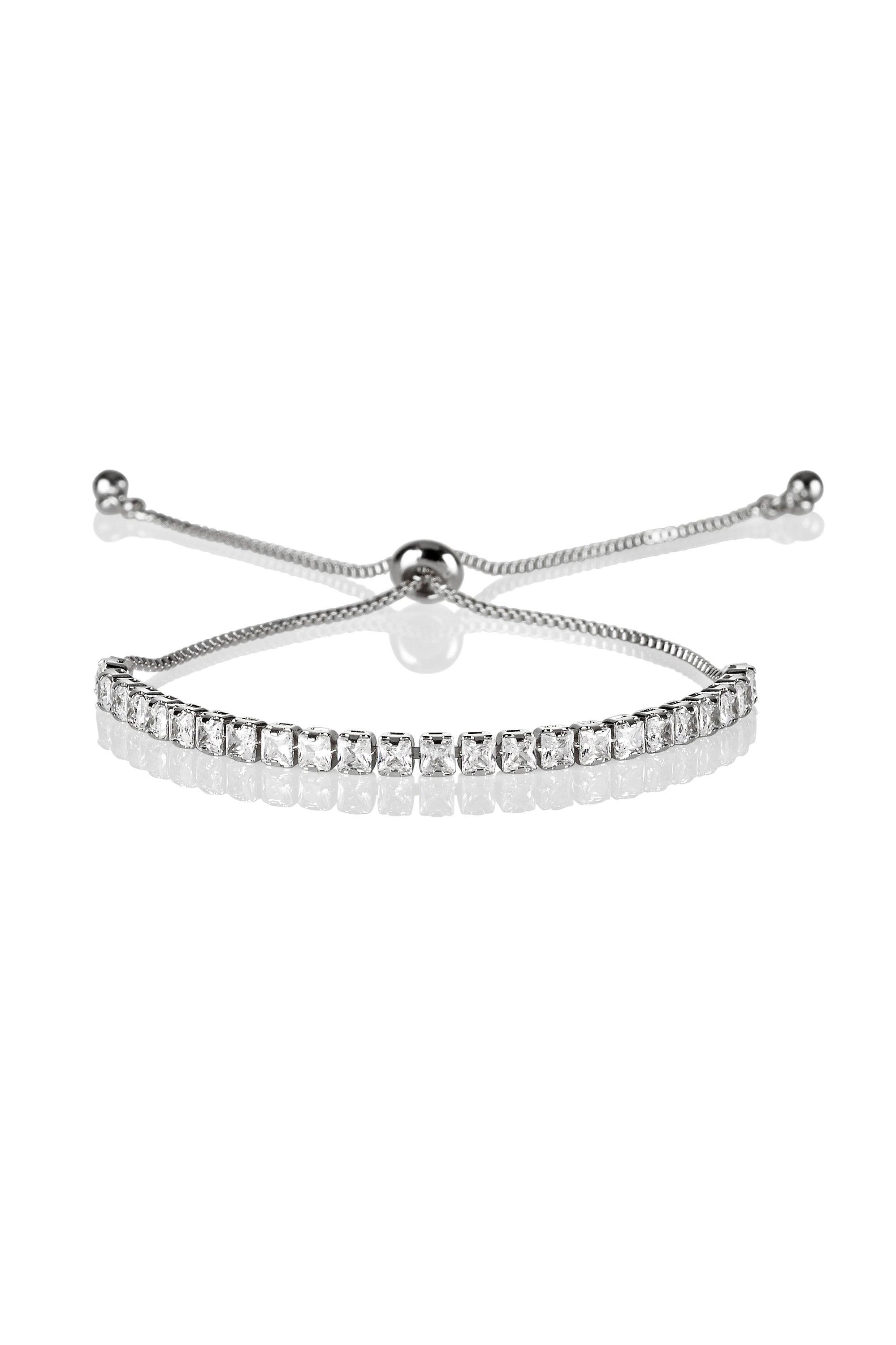 Elegant Silver Cubic Zirconia Adjustable Tennis Bracelet for Women and Girls.