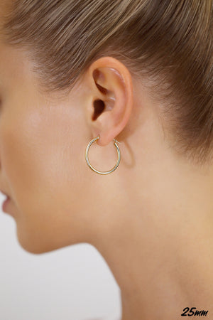 14K Yellow Gold Classic 1 Inch Polished Hoops, 25Mm, Everyday Medium Size Hoops, Handmade Jewelry Gift, by TILO Jewelry