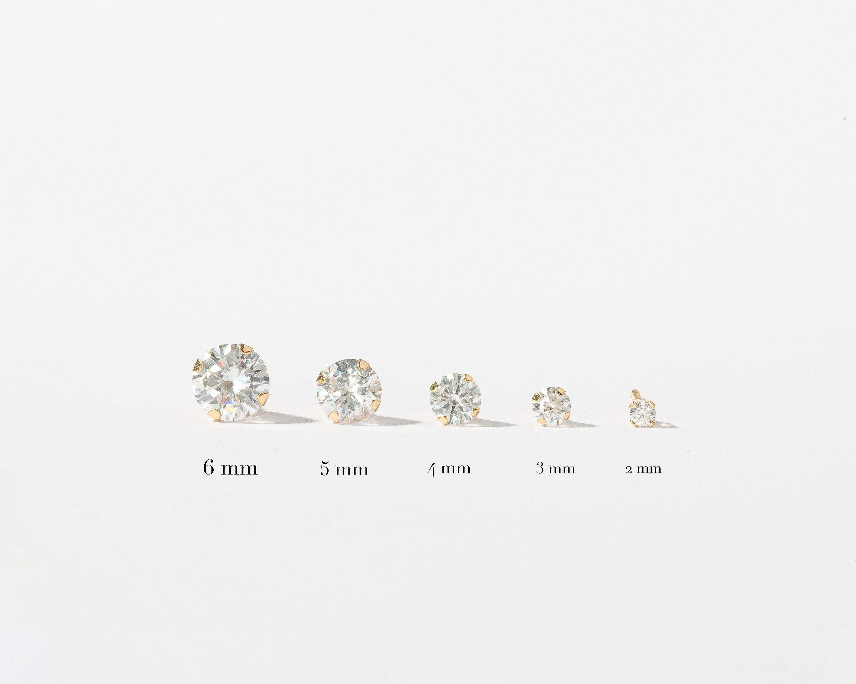 Dainty 14K Solid Gold Tiny Round CZ Diamond Screw Back Stud Earrings.