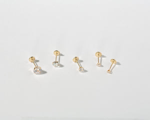Dainty 14K Solid Gold Tiny Round CZ Diamond Screw Back Stud Earrings.
