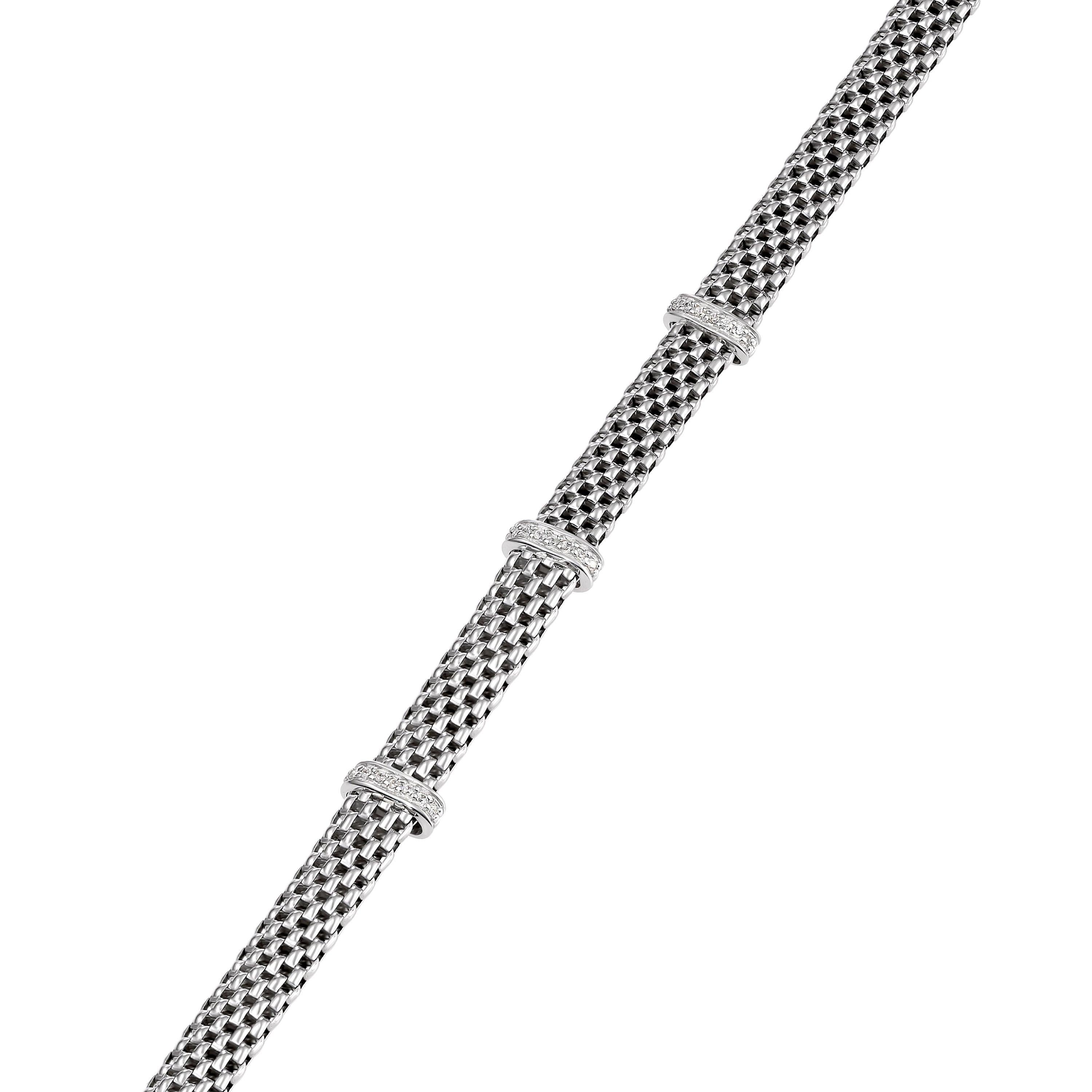 Elegant 925 Sterling Silver Handmade Italian Three Station Bracelet with Secure Lobster Lock - 7.5 Inches.