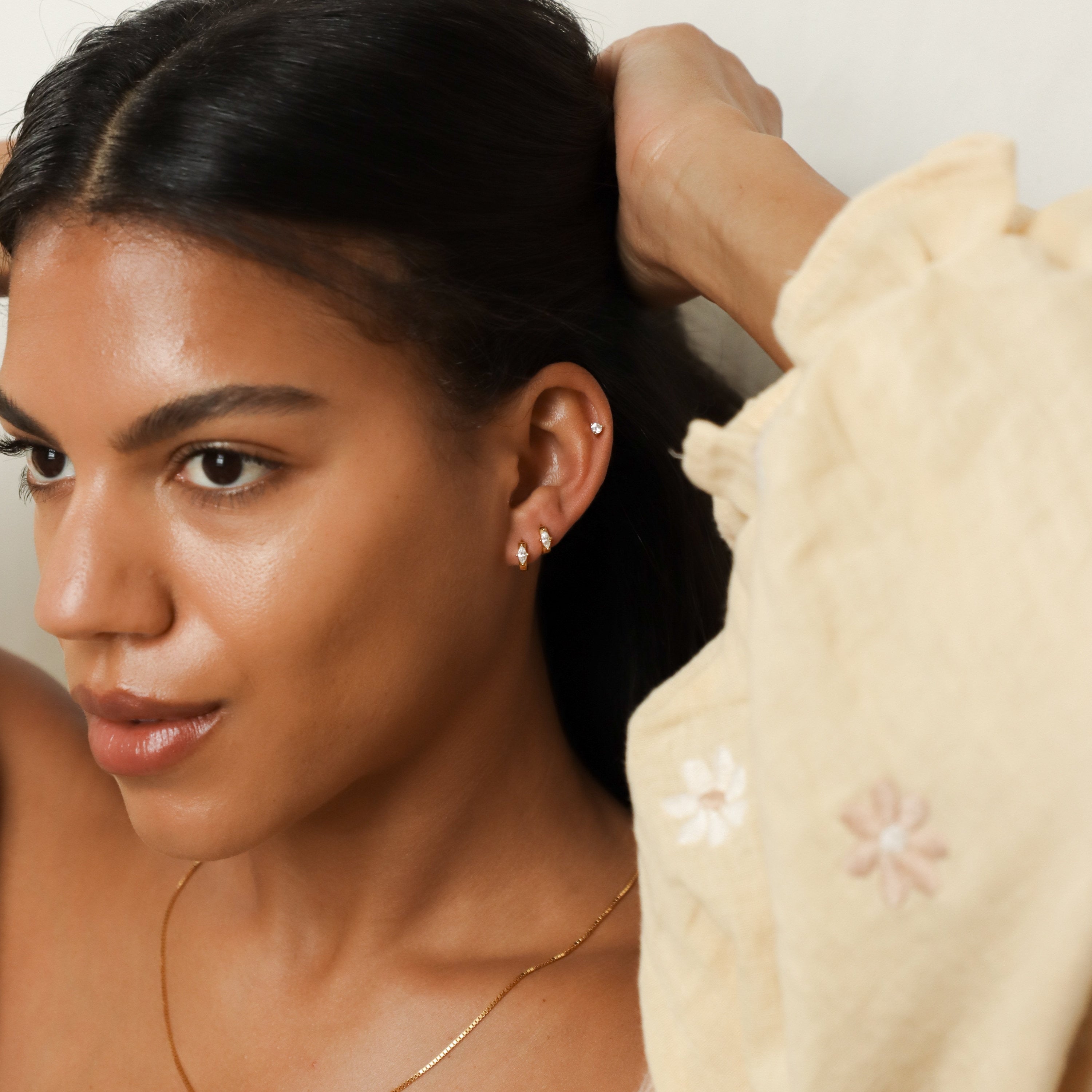 Dainty Huggie Earrings by Caitlyn Minimalist • Marquise Diamond Hoops • Diamond Earrings • Minimalist Earrings • ER120