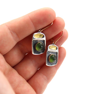Green Serpentine Earrings: Sterling Silver, 24K Gold Keum-Boo