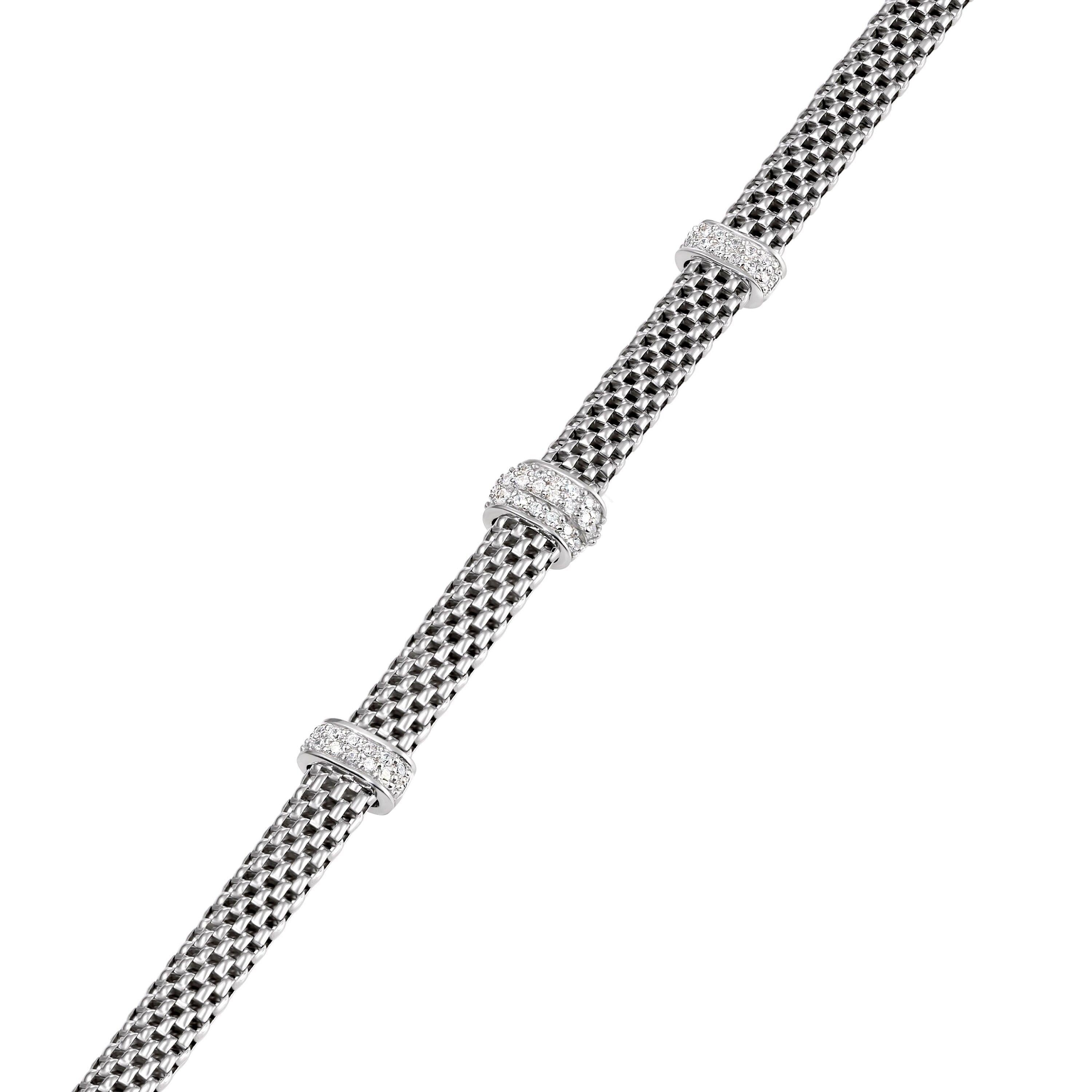 Elegant Sterling Silver Three Station Italian Handmade Bracelet - 7.5 Inches with Secure Lobster Clasp.