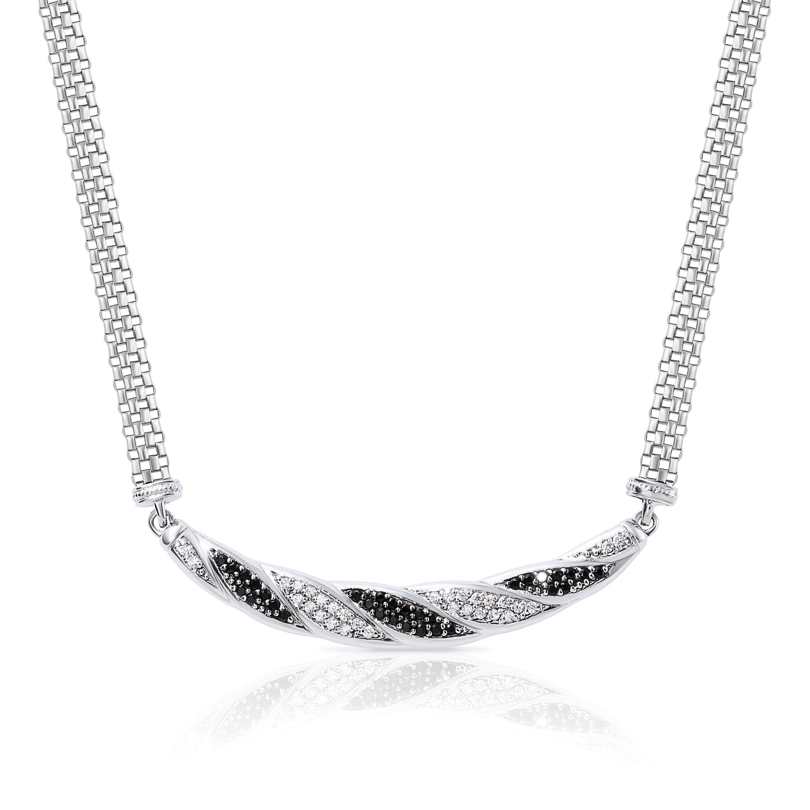Elegant Handmade Italian 925 Sterling Silver Spiral Necklace with Black and White Design.