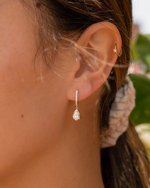 Pear Moissanite Earrings, Tear Drop Drop Earrings with Side round Moissanite Diamonds, VVS Clarity, D-E-F Color, Elegant Jewelry for Her