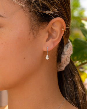 Pear Moissanite Earrings, Tear Drop Drop Earrings with Side round Moissanite Diamonds, VVS Clarity, D-E-F Color, Elegant Jewelry for Her