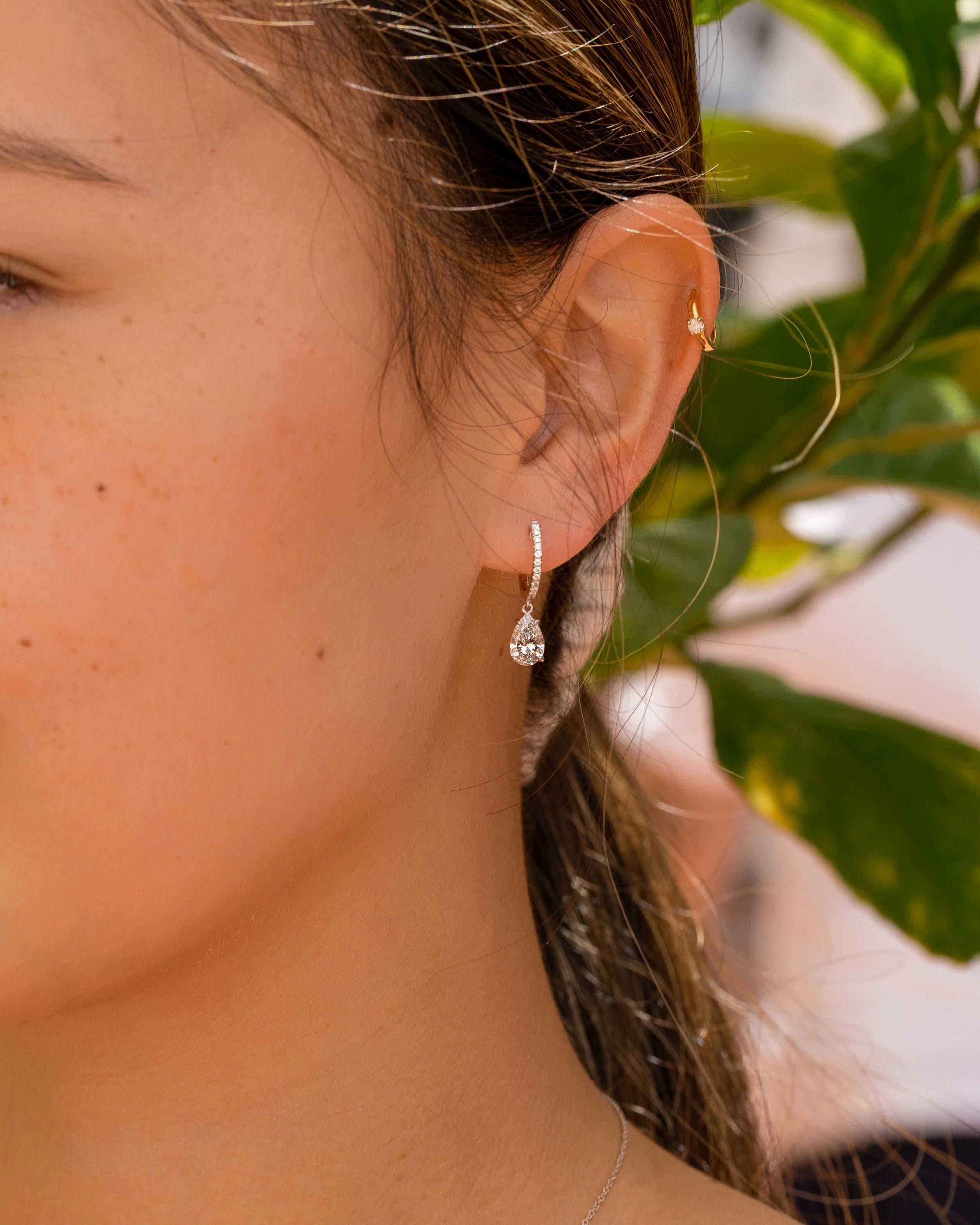 Pear Moissanite Earrings, Tear Drop Drop Earrings with Side round Moissanite Diamonds, VVS Clarity, D-E-F Color, Elegant Jewelry for Her