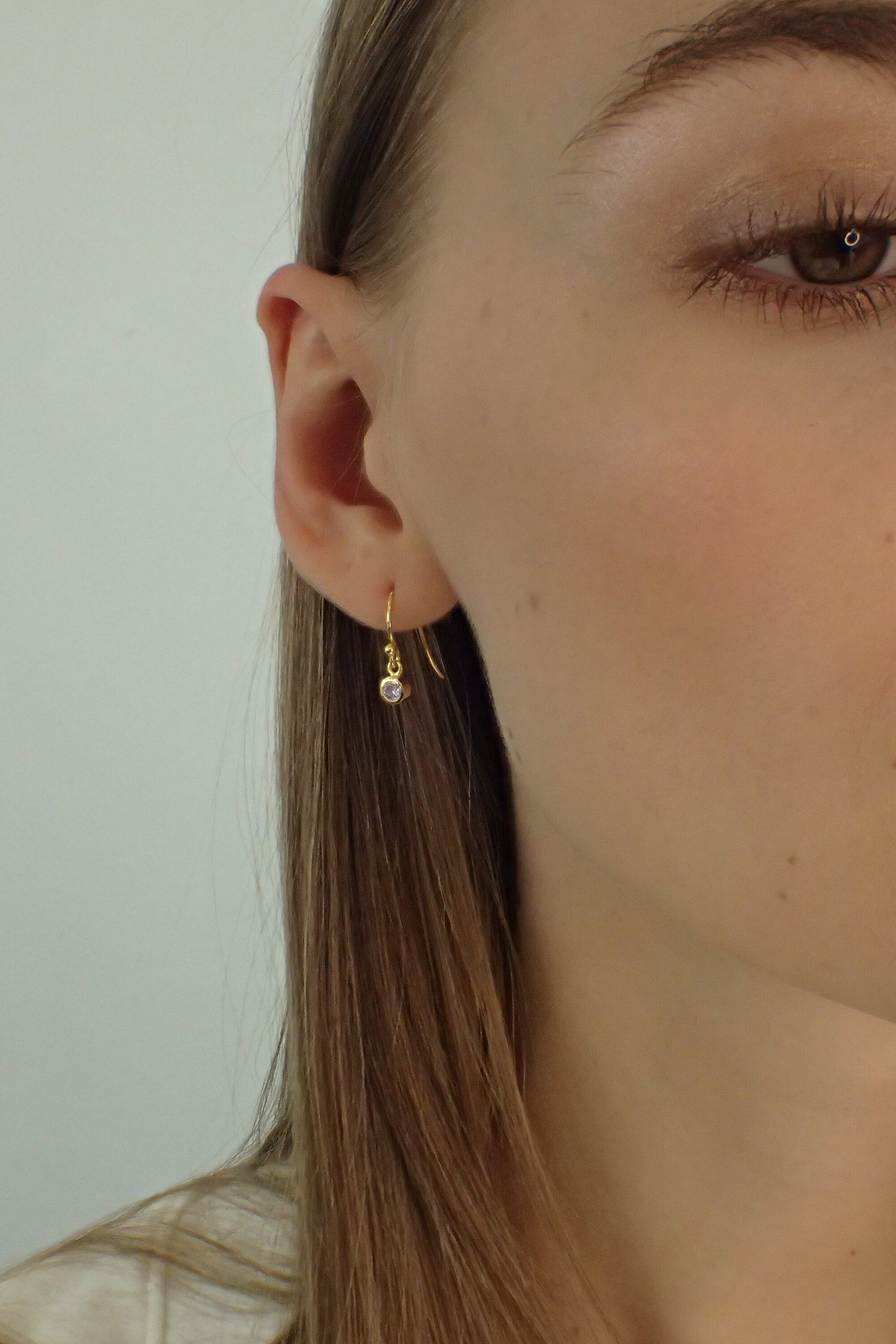Bezel Set Drop Earrings, Diamond Dangle Earrings, Crystal Drop Earrings, Minimalist Earrings