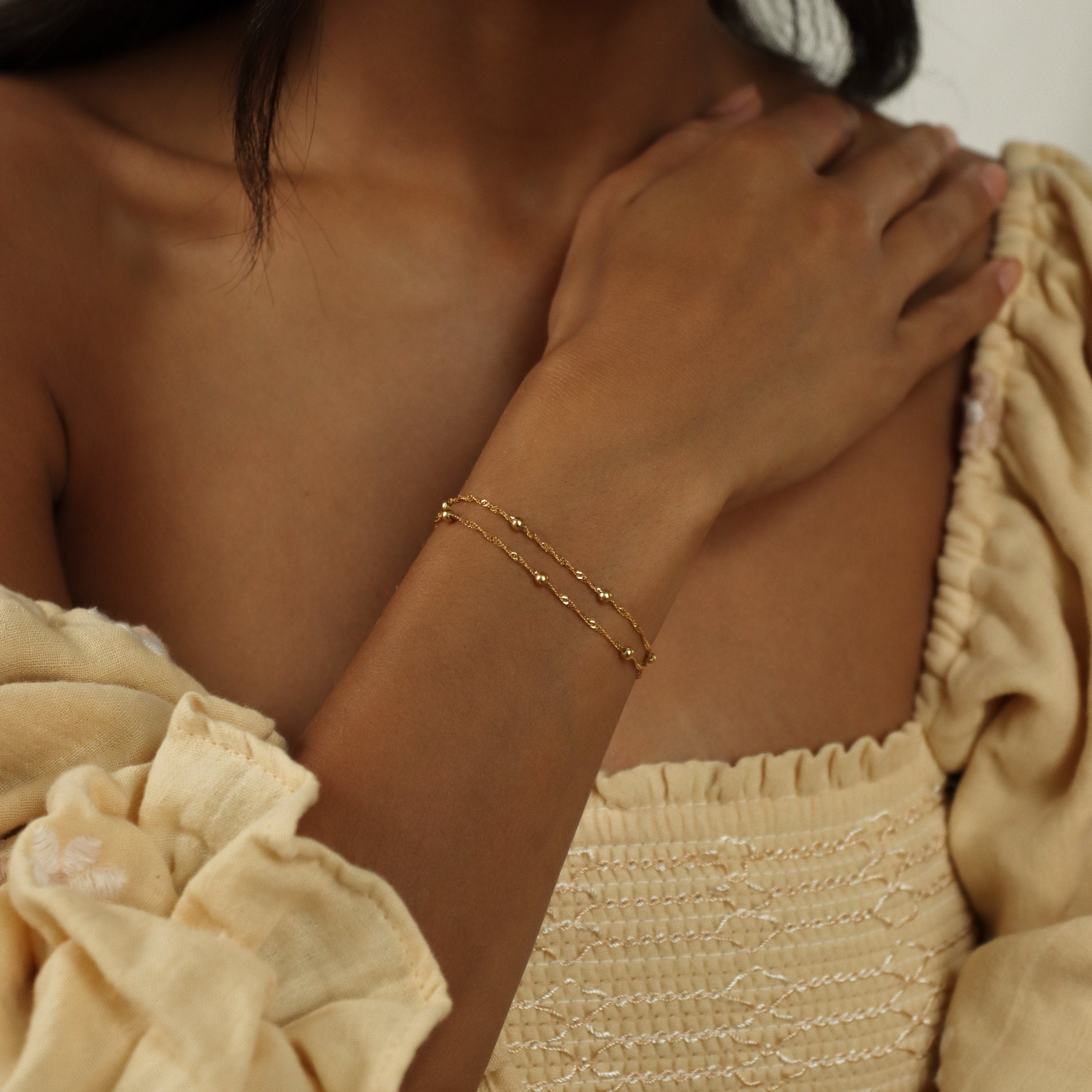 Duo Bead Chain Bracelet by Caitlyn Minimalist • Dainty Gold Bracelet • Fine Beaded Chain Bracelet • Birthday Gifts for Women • BR016