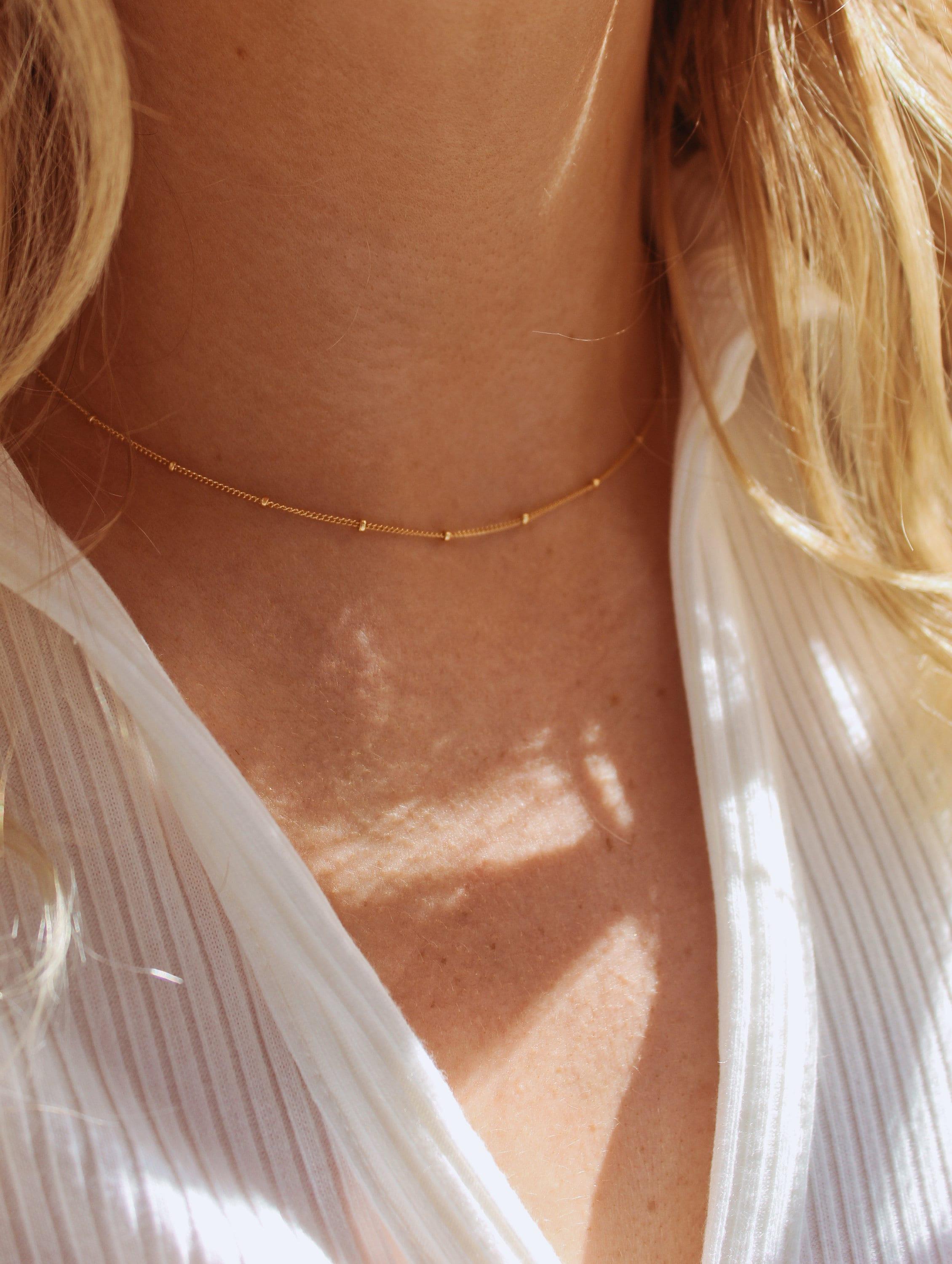 Dainty 14K Gold Satellite Choker Necklace - Perfect Layering Chain for Women.