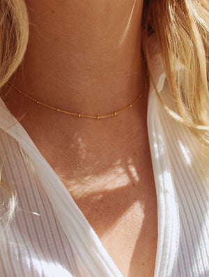 Dainty 14K Gold Satellite Choker Necklace - Perfect Layering Chain for Women.
