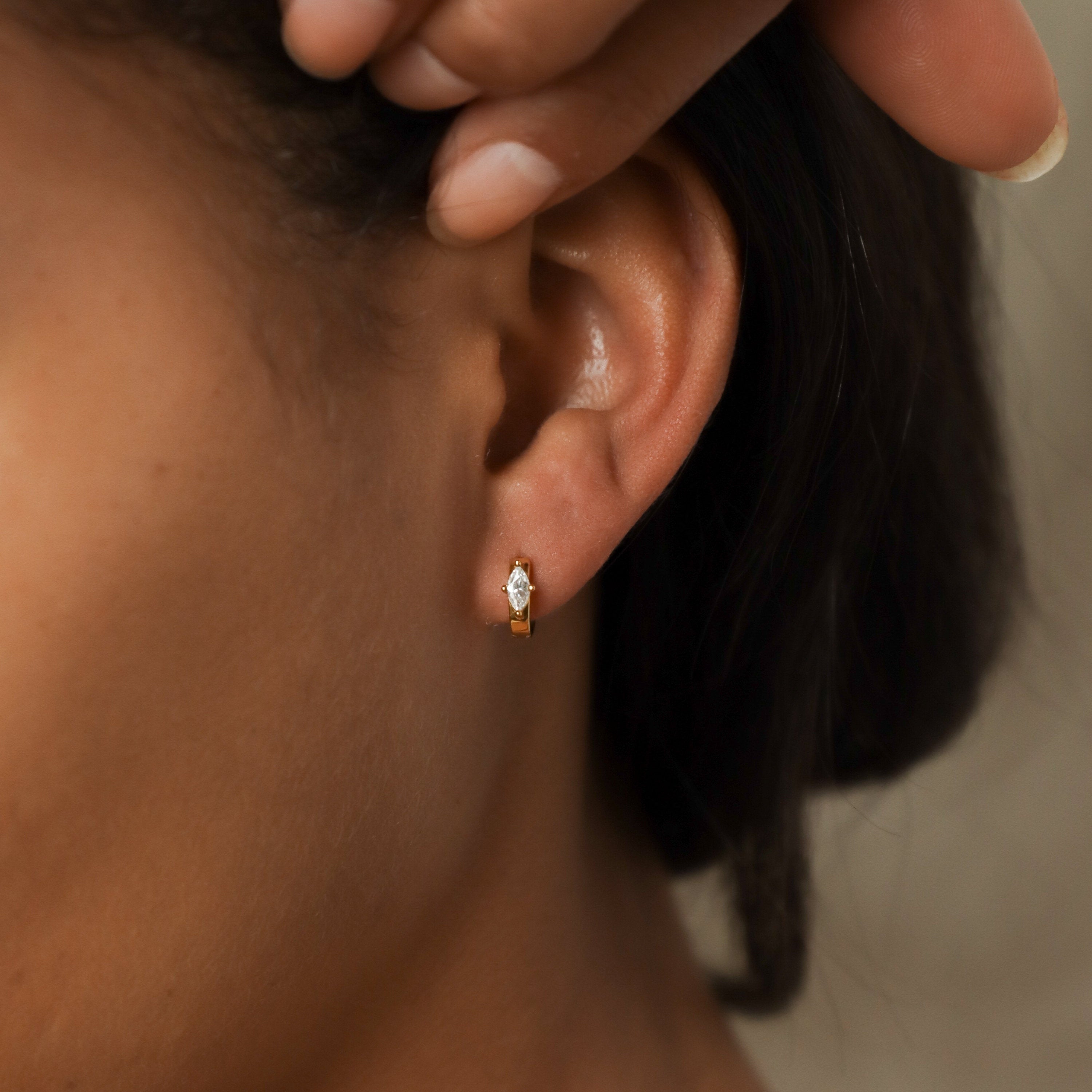 Dainty Huggie Earrings by Caitlyn Minimalist • Marquise Diamond Hoops • Diamond Earrings • Minimalist Earrings • ER120