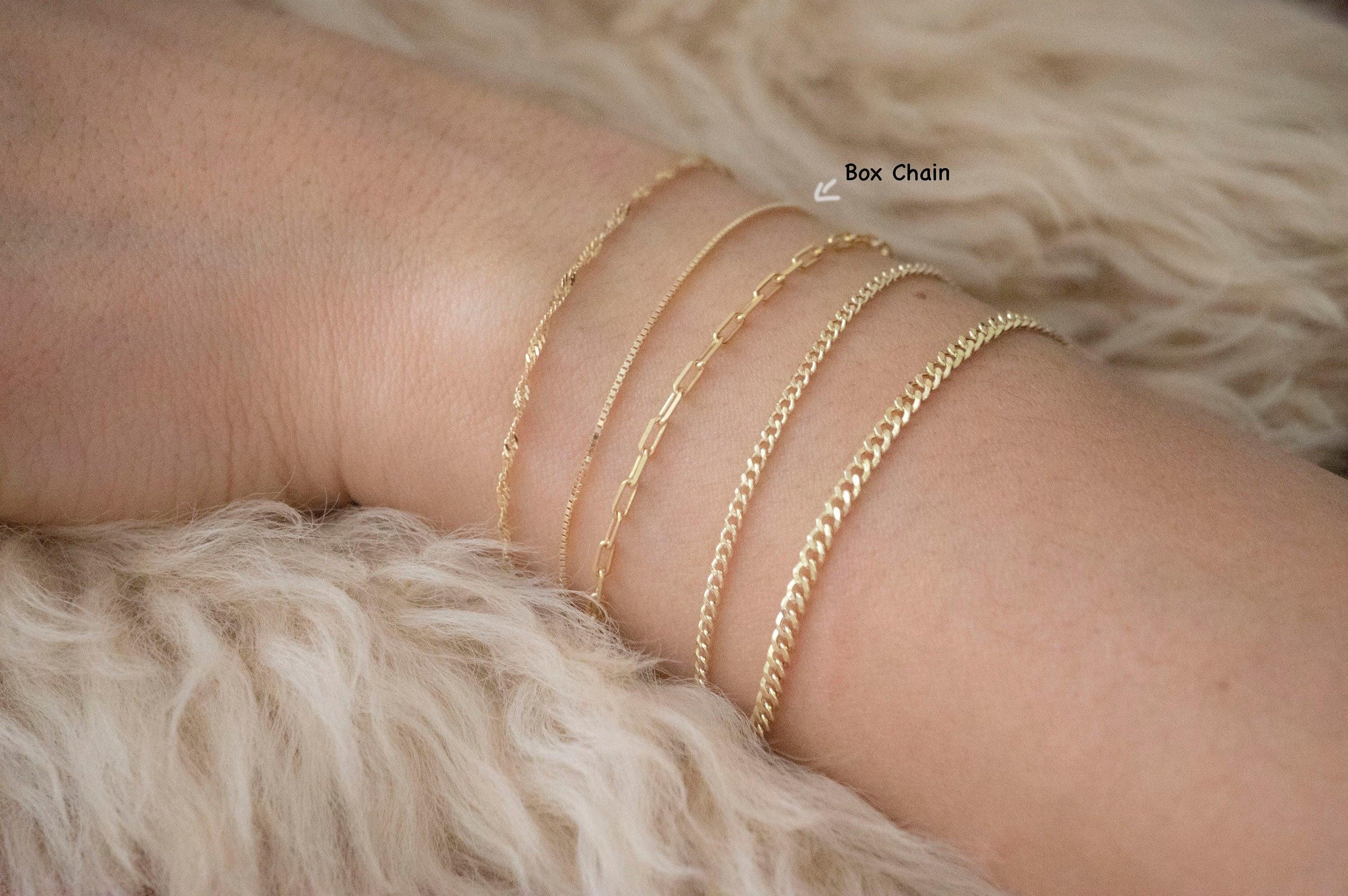 Dainty 10K Solid Gold Box Chain Bracelet - Perfect for Stacking & Everyday Wear.