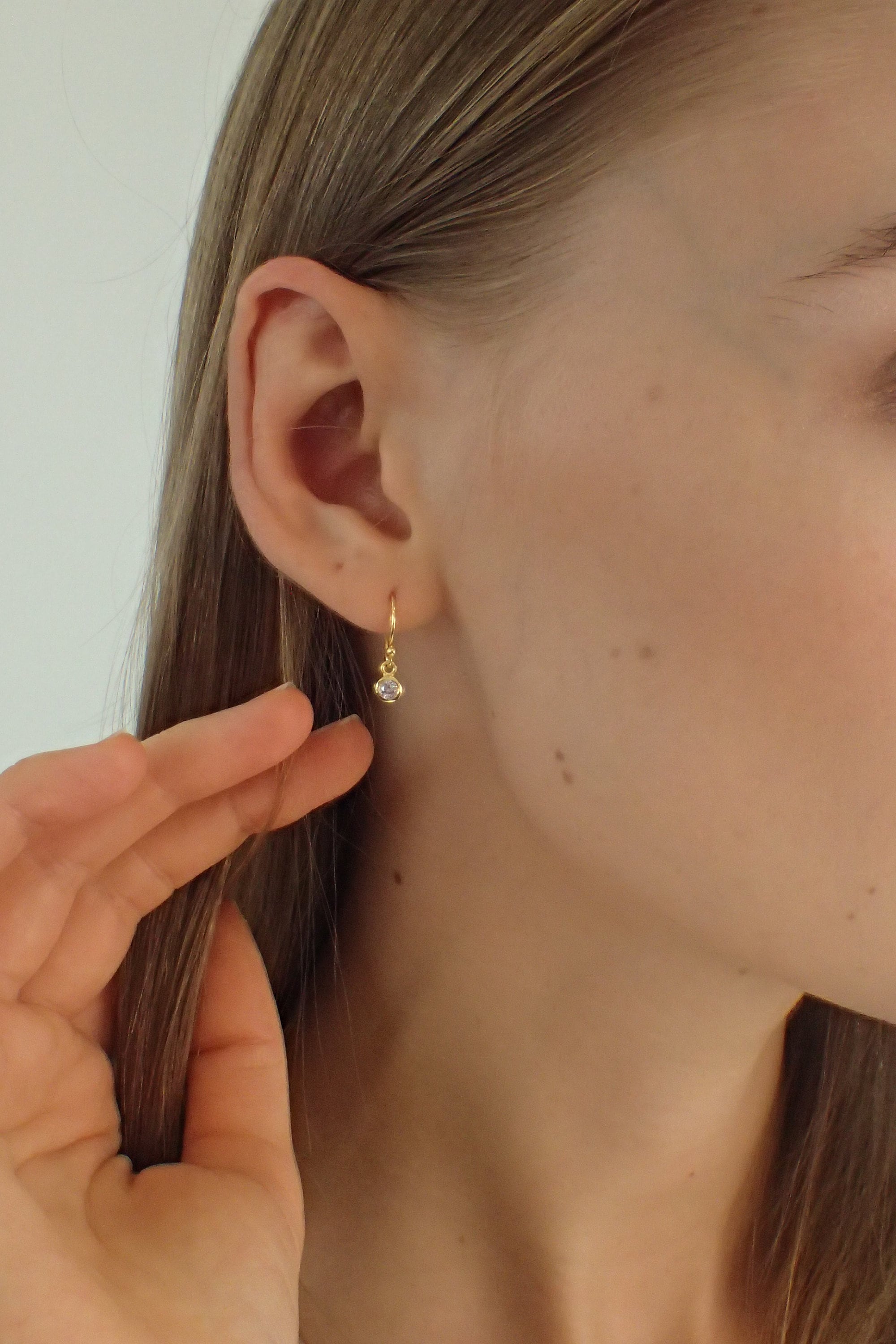 Bezel Set Drop Earrings, Diamond Dangle Earrings, Crystal Drop Earrings, Minimalist Earrings