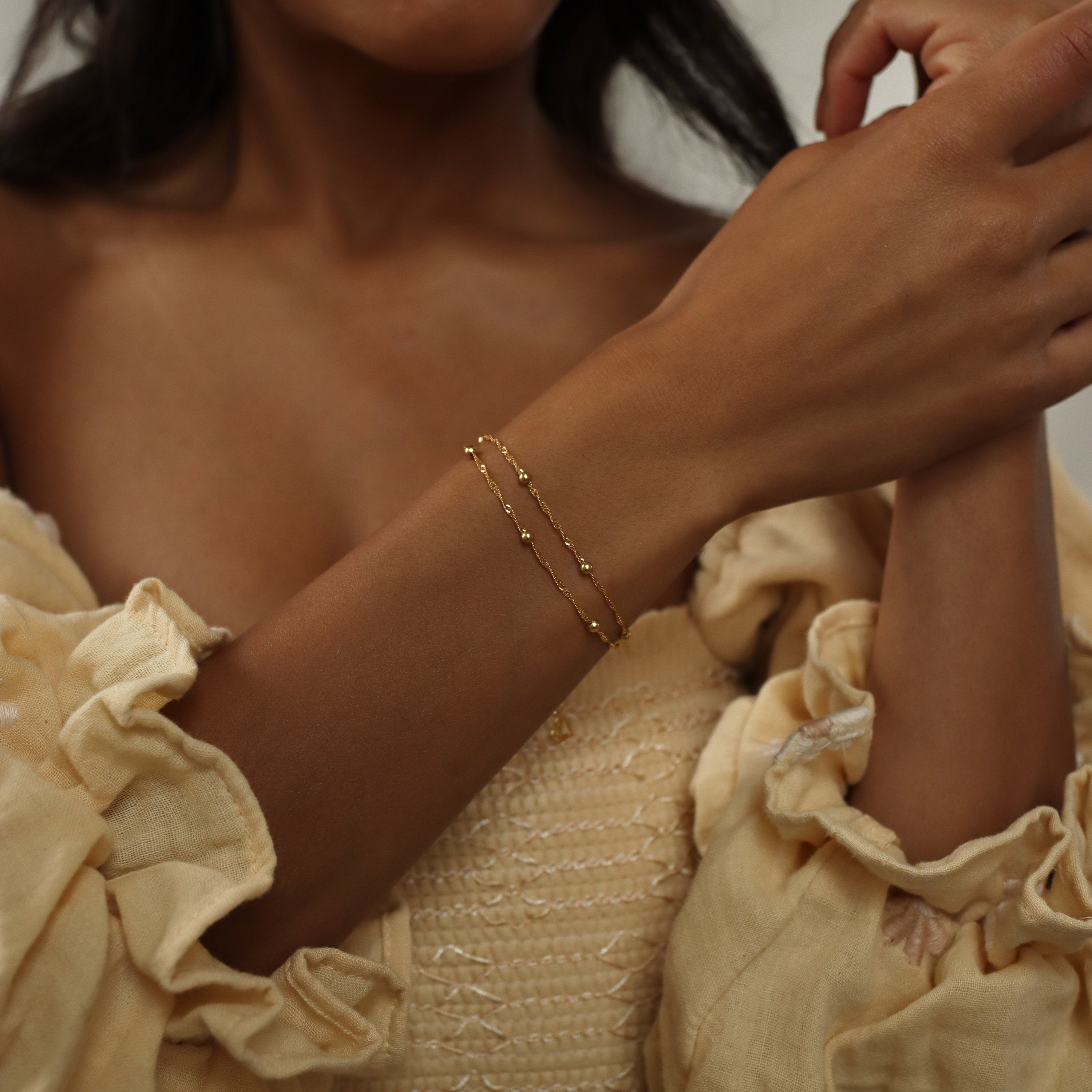 Duo Bead Chain Bracelet by Caitlyn Minimalist • Dainty Gold Bracelet • Fine Beaded Chain Bracelet • Birthday Gifts for Women • BR016