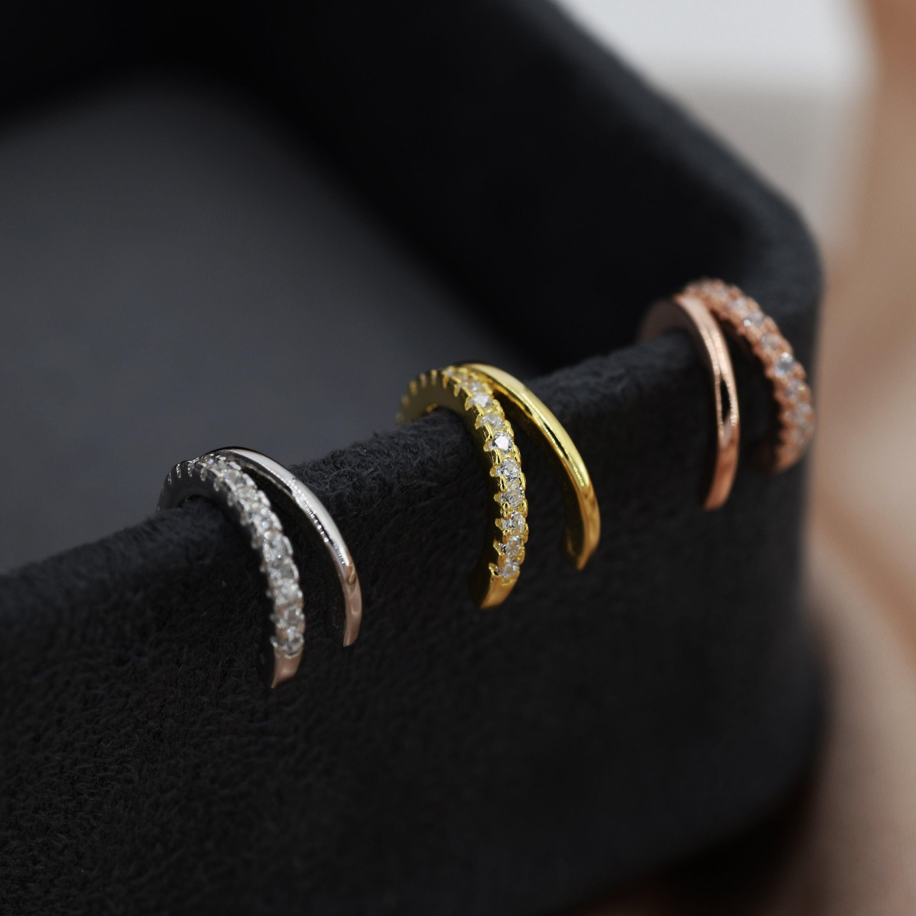 Elegant Double Hoop Effect Earrings in Sterling Silver with CZ Pavé - Dainty Silver, Gold, and Rose Gold Jewelry.