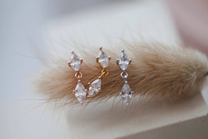 Diamond Dangle Belly Ring • 16G 14G Dainty Belly Button Ring • Small Gold Navel Ring • Silver Banana Bar • Sparkly Rose Gold Drop Belly Ring
