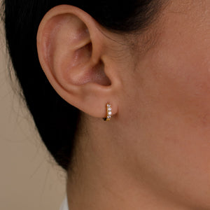 Pave Huggie Hoop Earrings • Diamond Stone Earrings • Small Gold Hoop Earrings • Minimalist Jewelry • Wedding Earrings • Gift for Her • ER111