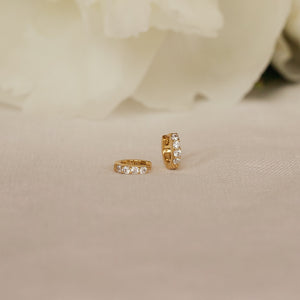 Pave Huggie Hoop Earrings • Diamond Stone Earrings • Small Gold Hoop Earrings • Minimalist Jewelry • Wedding Earrings • Gift for Her • ER111