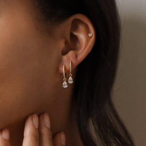 Elegant Diamond Hoop Earrings - Dangle Drop Pavé Huggie Hoops, Perfect Minimalist Gift for Her.