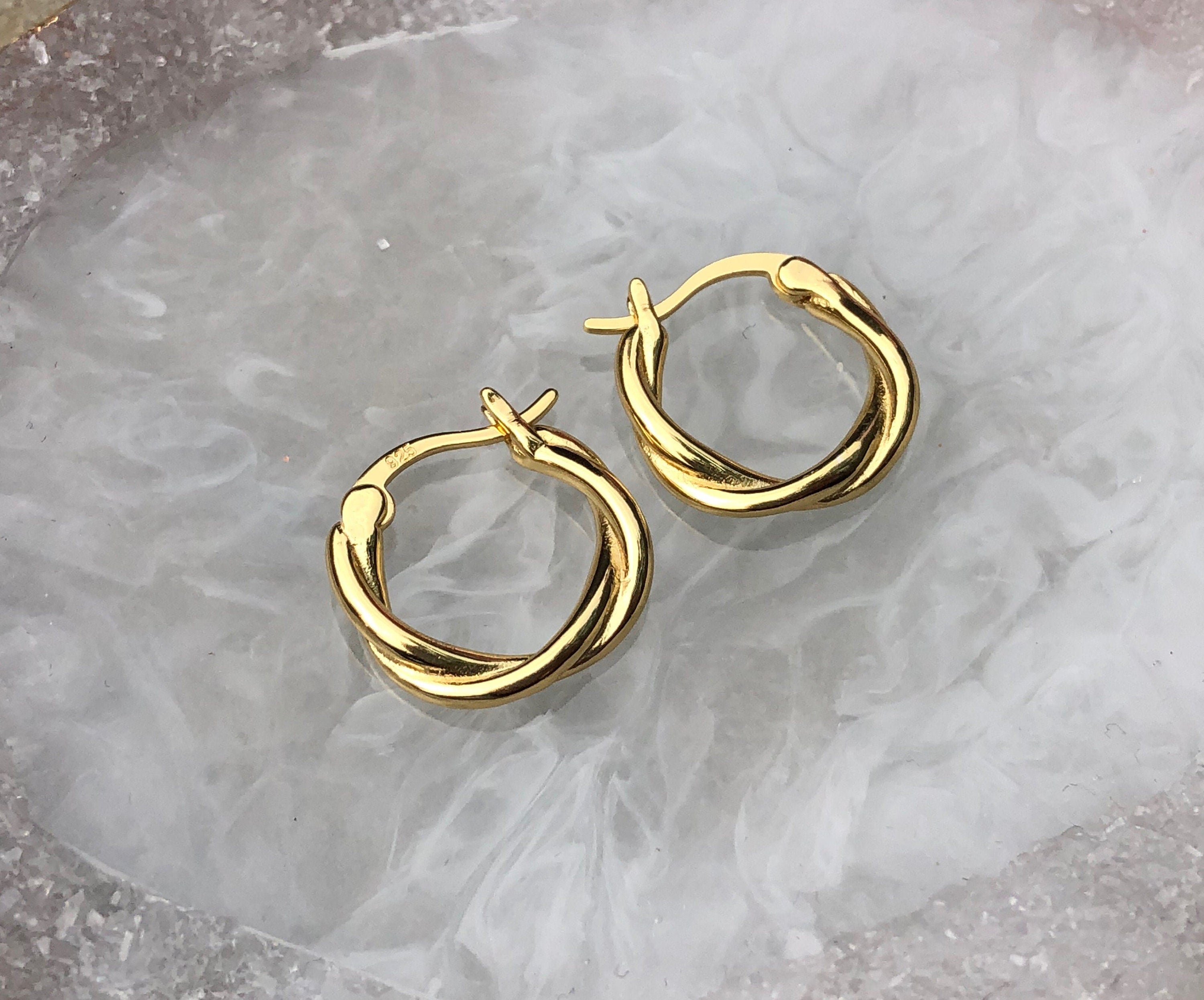 Gold Twisted Hoop Earrings: 18K Gold Plated Sterling Silver