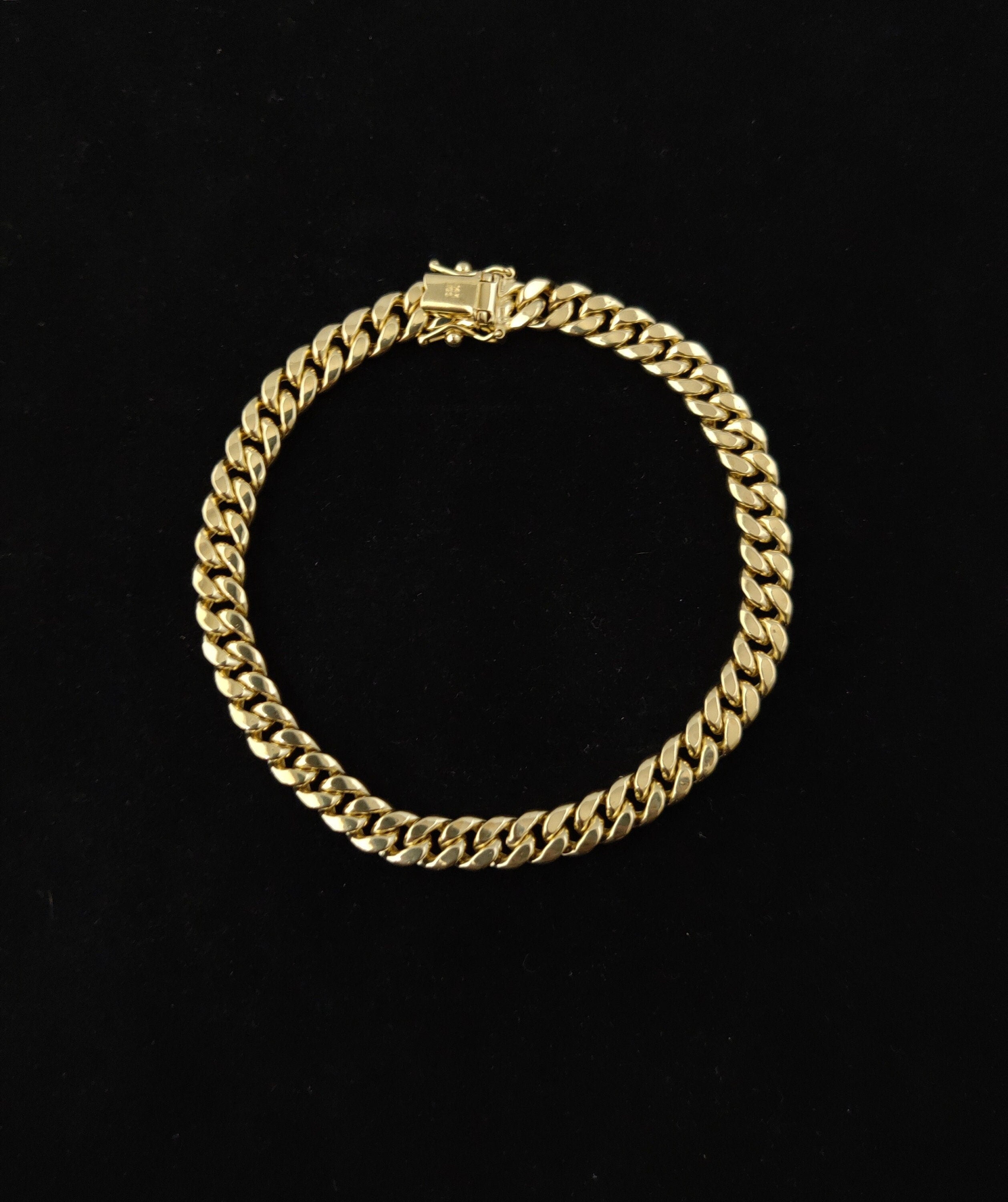 14K Yellow Gold 5.8Mm Miami Cuban Chain Bracelet Box Clasp Lock Real 14K Yellow Gold, Men and Women,14K Gold Bracelet, 14K Gold Miami Cuban