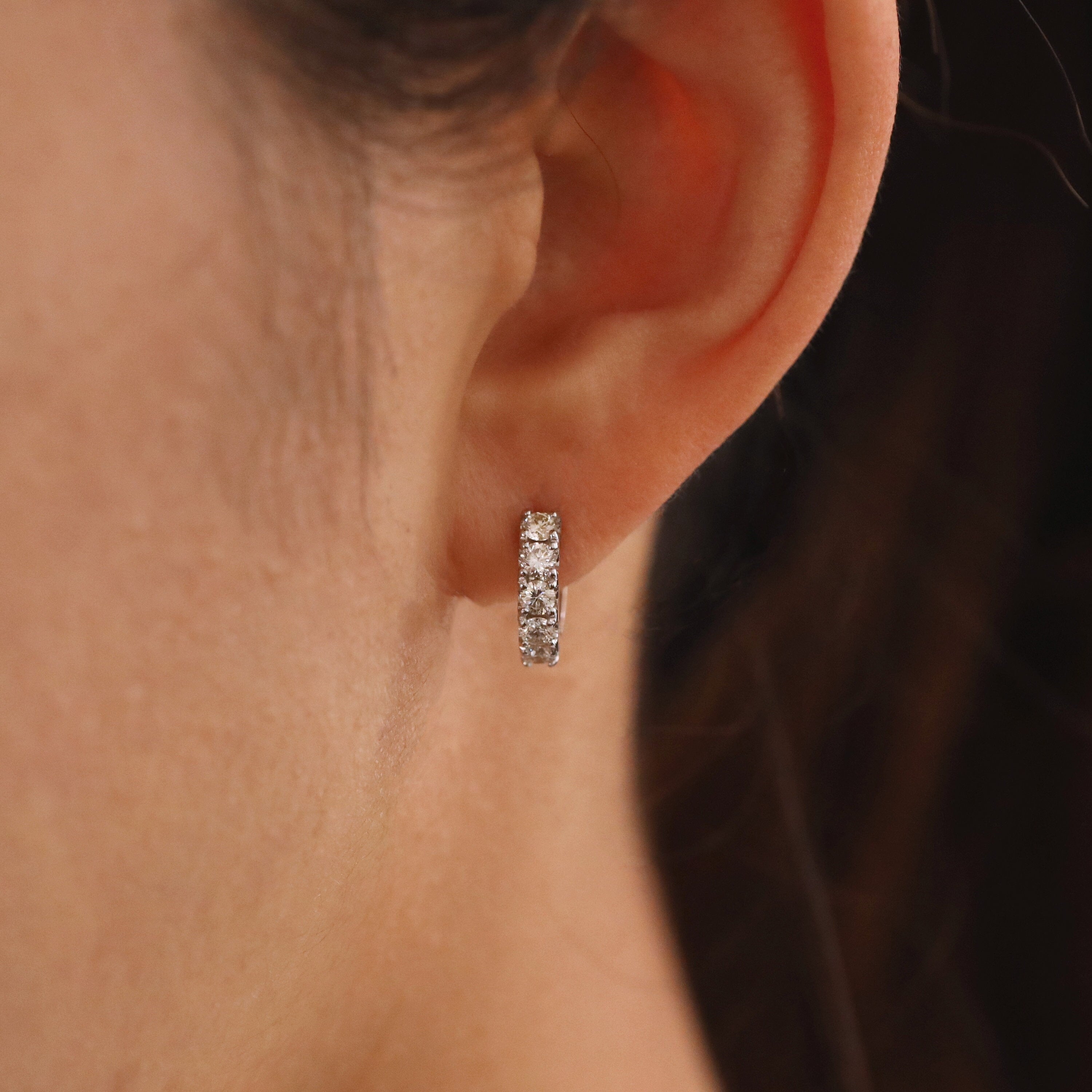 Lab Grown Chunky Diamond Huggie Earring, Wide Diamond Huggie Hoop Earring, 14K Gold Lab Diamond Hoop, Diamond Huggie Earring, Single or Pair