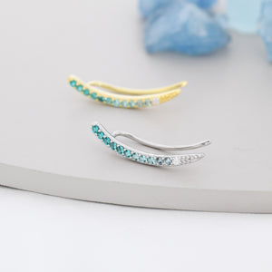 Ombre Emerald Green CZ Crawler Earrings in Sterling Silver, Silver or Gold, Gradient Colour Ear Crawlers, May Birthstone Ear Climbers