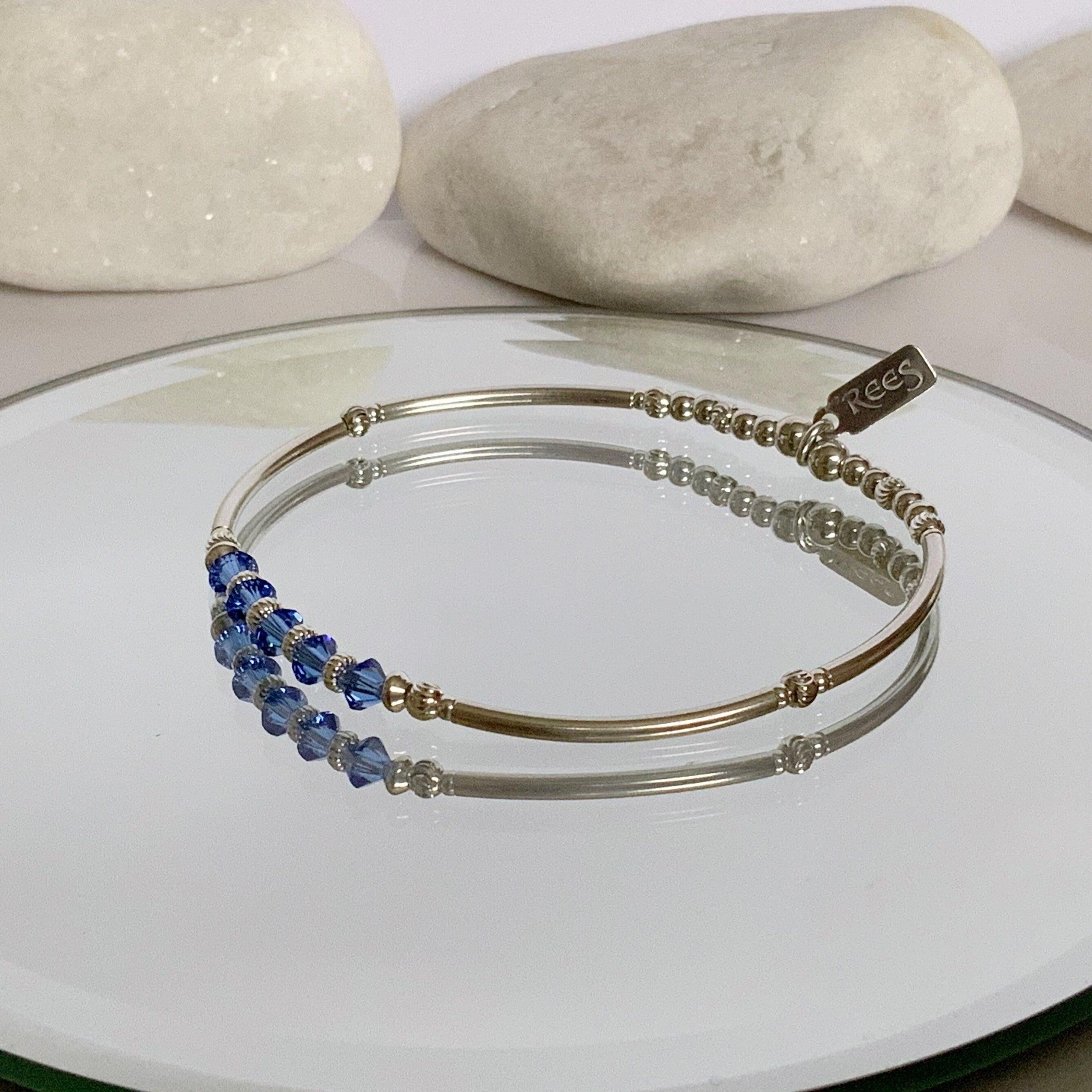 Elegant Sterling Silver Sapphire Bead Bracelet - Perfect 50th Birthday Gift & September Birthstone Jewelry for Best Friend.