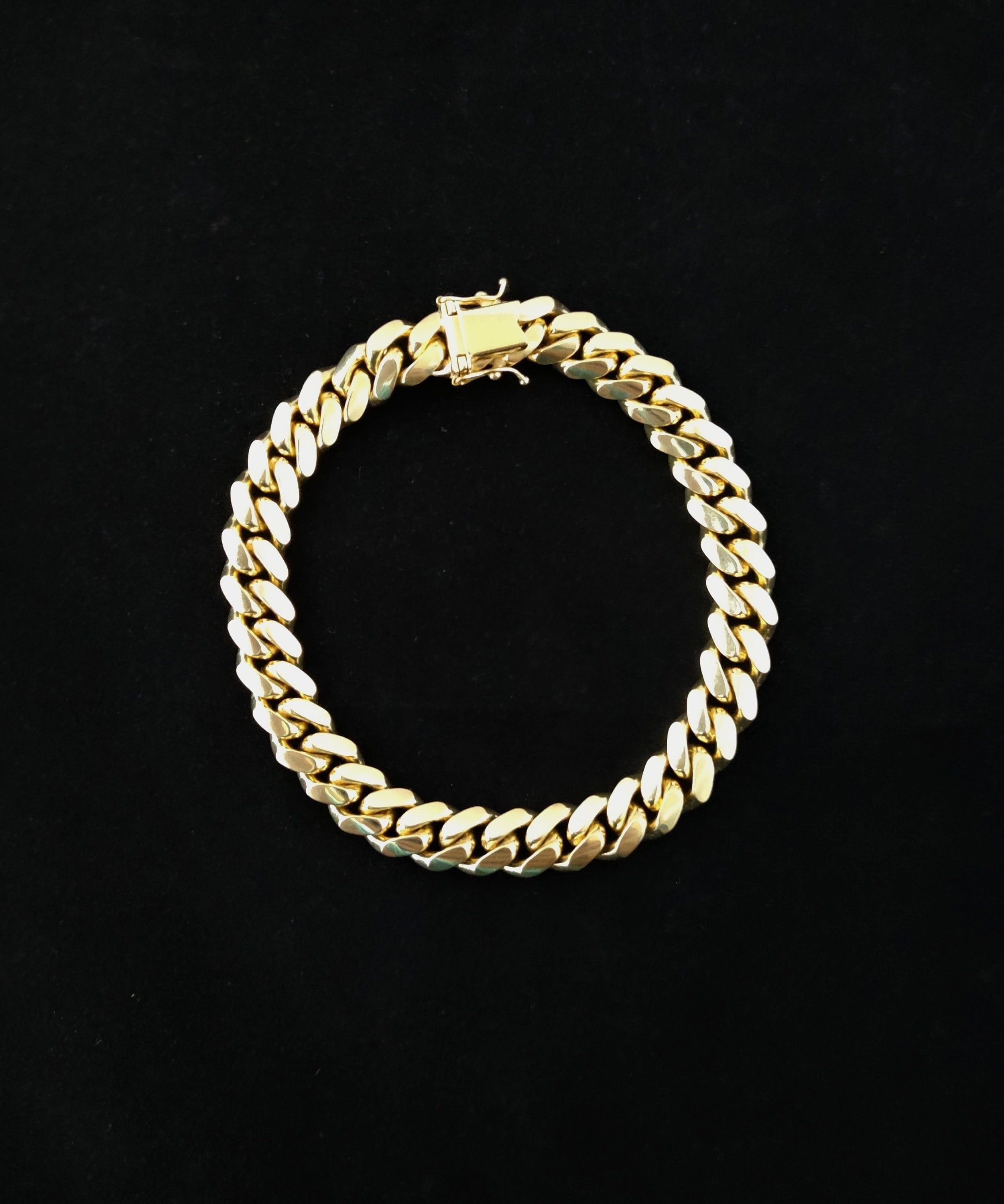 14K SOLID Gold Miami Cuban Chain Bracelet, Box Clasp Lock, Heavy Real 14K 3Mm-10Mm Yellow Gold,14K Bracelet, 14K Gold Miami Cuban Bracelet