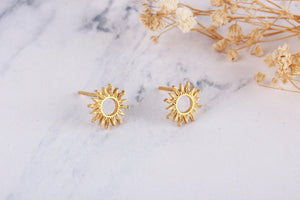 Dainty 14K Solid Gold Sun Stud Earrings - Perfect Celestial Gift for Her.