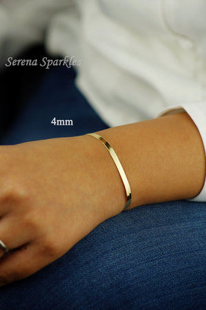 10K Solid Gold Herringbone Chain Bracelet Made in Italy, Real Gold Snake Chain Bracelet 3Mm, 4Mm, 5Mm
