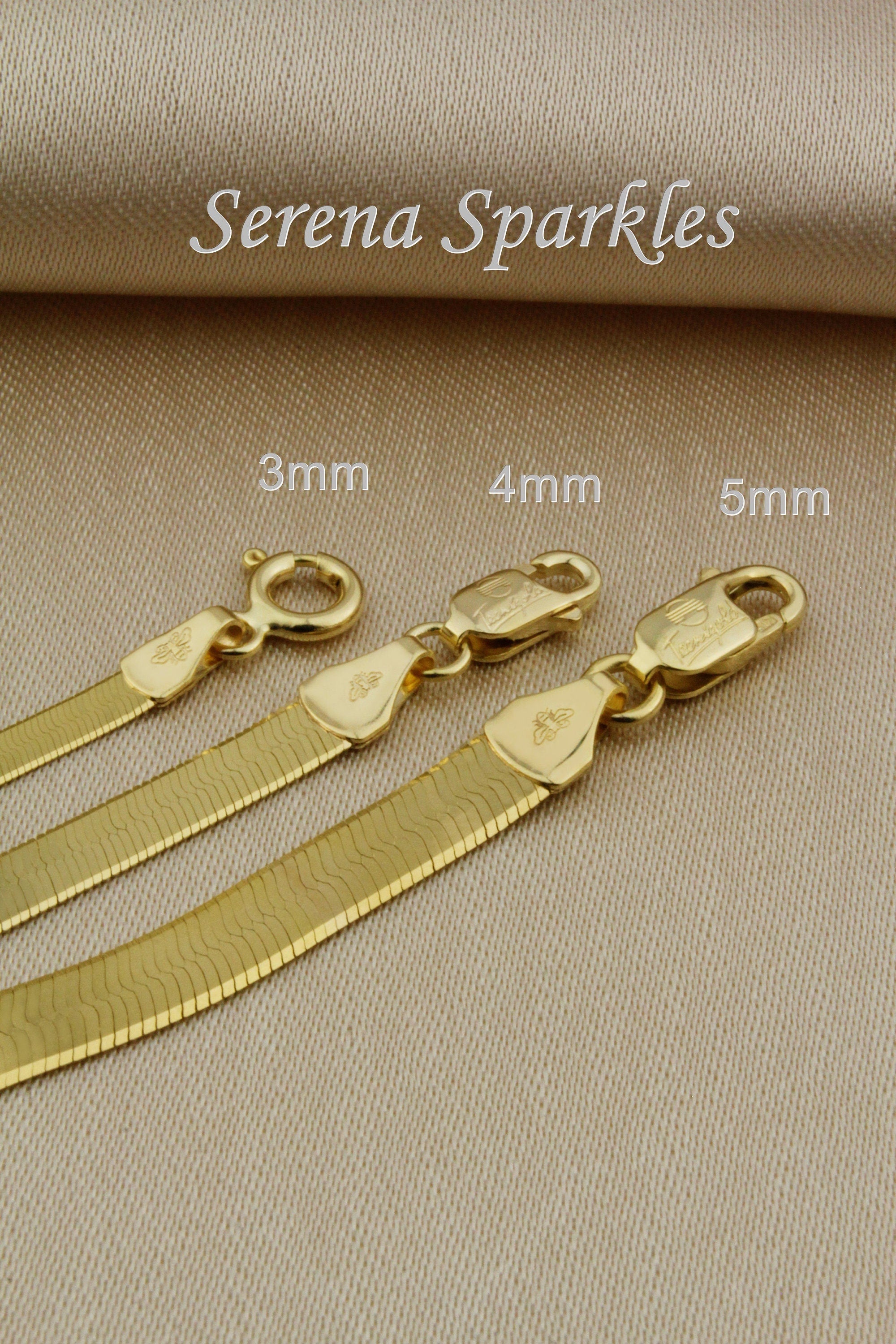 10K Solid Gold Herringbone Chain Bracelet Made in Italy, Real Gold Snake Chain Bracelet 3Mm, 4Mm, 5Mm