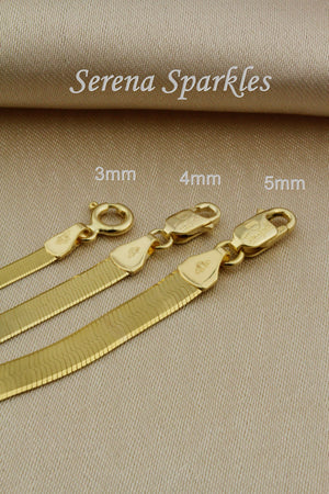 10K Solid Gold Herringbone Chain Bracelet Made in Italy, Real Gold Snake Chain Bracelet 3Mm, 4Mm, 5Mm