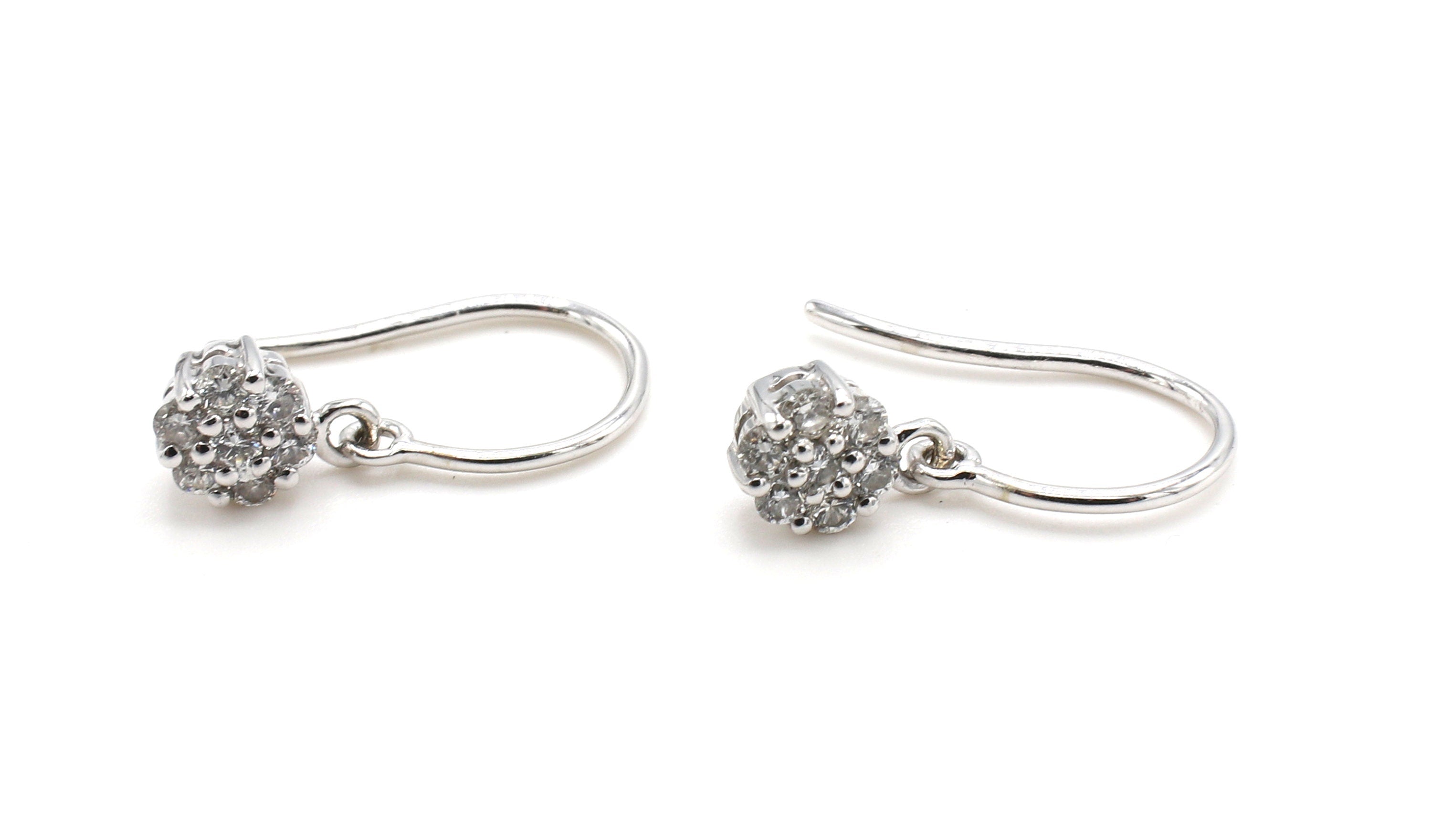 18 Karat White Gold Natural Diamond Cluster Flower Dangle Drop Earrings