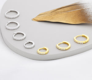 Skinny CZ Huggie Hoops in Sterling Silver, Silver or Gold, Minimalist Hoop Earrings, 6Mm, 7Mm, 8Mm Hoops, Cartilage Hoops,