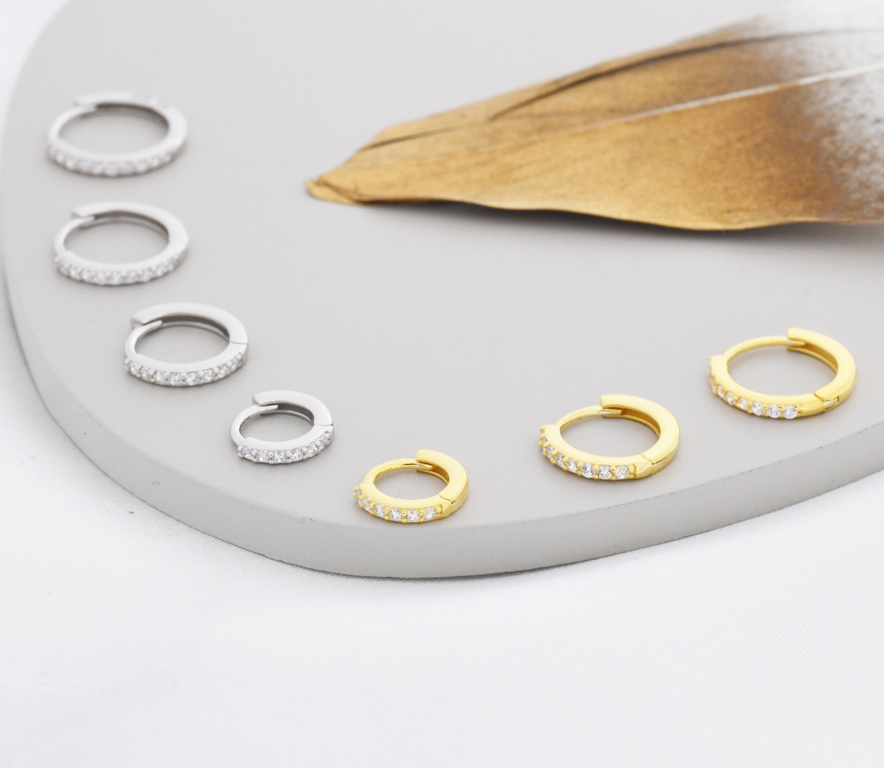 Skinny CZ Huggie Hoops in Sterling Silver, Silver or Gold, Minimalist Hoop Earrings, 6Mm, 7Mm, 8Mm Hoops, Cartilage Hoops,