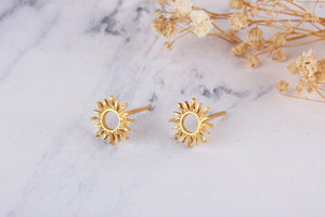 Dainty 14K Solid Gold Sun Stud Earrings - Perfect Celestial Gift for Her.