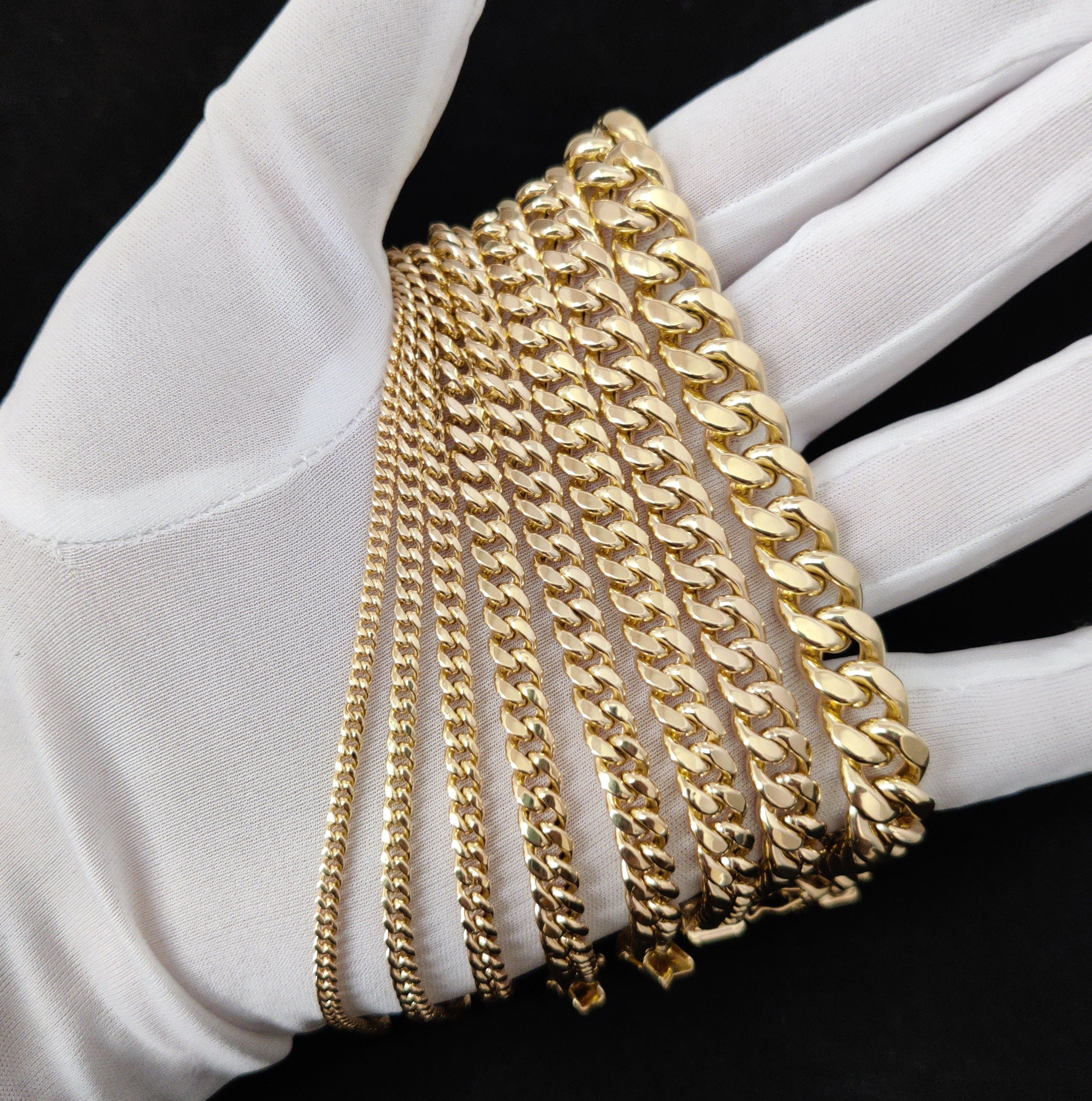 10K Real Gold Miami Cuban Chain Bracelet , 10K Yellow Gold 3-11.5 Mm Men and Women,10K Gold Chain,10K Real Gold Miami Cuban Bracelet