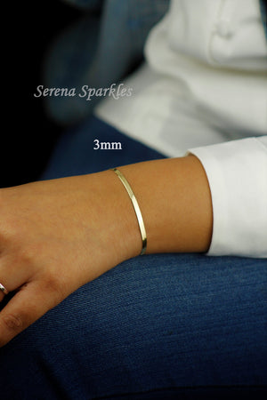 10K Solid Gold Herringbone Chain Bracelet Made in Italy, Real Gold Snake Chain Bracelet 3Mm, 4Mm, 5Mm