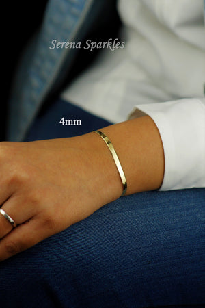 10K Solid Gold Herringbone Chain Bracelet Made in Italy, Real Gold Snake Chain Bracelet 3Mm, 4Mm, 5Mm