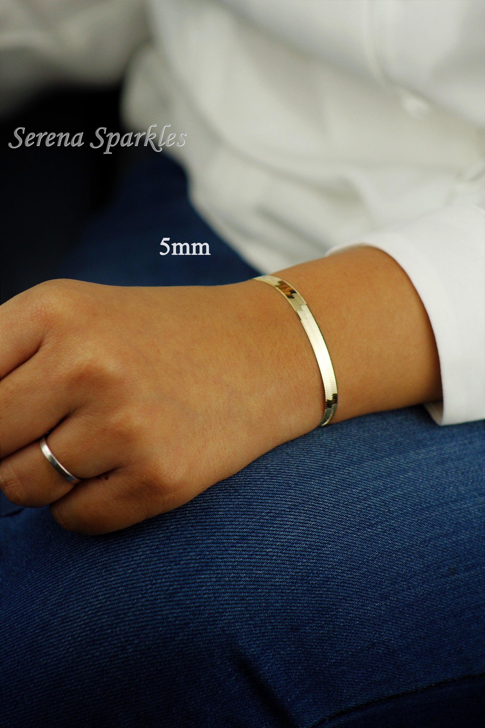 10K Solid Gold Herringbone Chain Bracelet Made in Italy, Real Gold Snake Chain Bracelet 3Mm, 4Mm, 5Mm