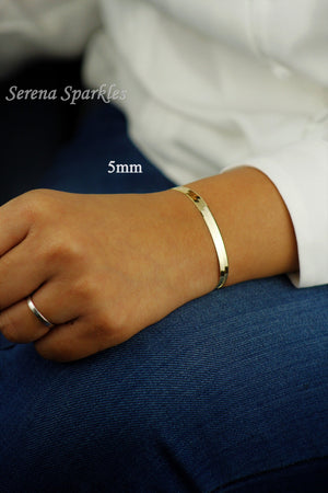 10K Solid Gold Herringbone Chain Bracelet Made in Italy, Real Gold Snake Chain Bracelet 3Mm, 4Mm, 5Mm