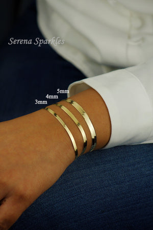 10K Solid Gold Herringbone Chain Bracelet Made in Italy, Real Gold Snake Chain Bracelet 3Mm, 4Mm, 5Mm