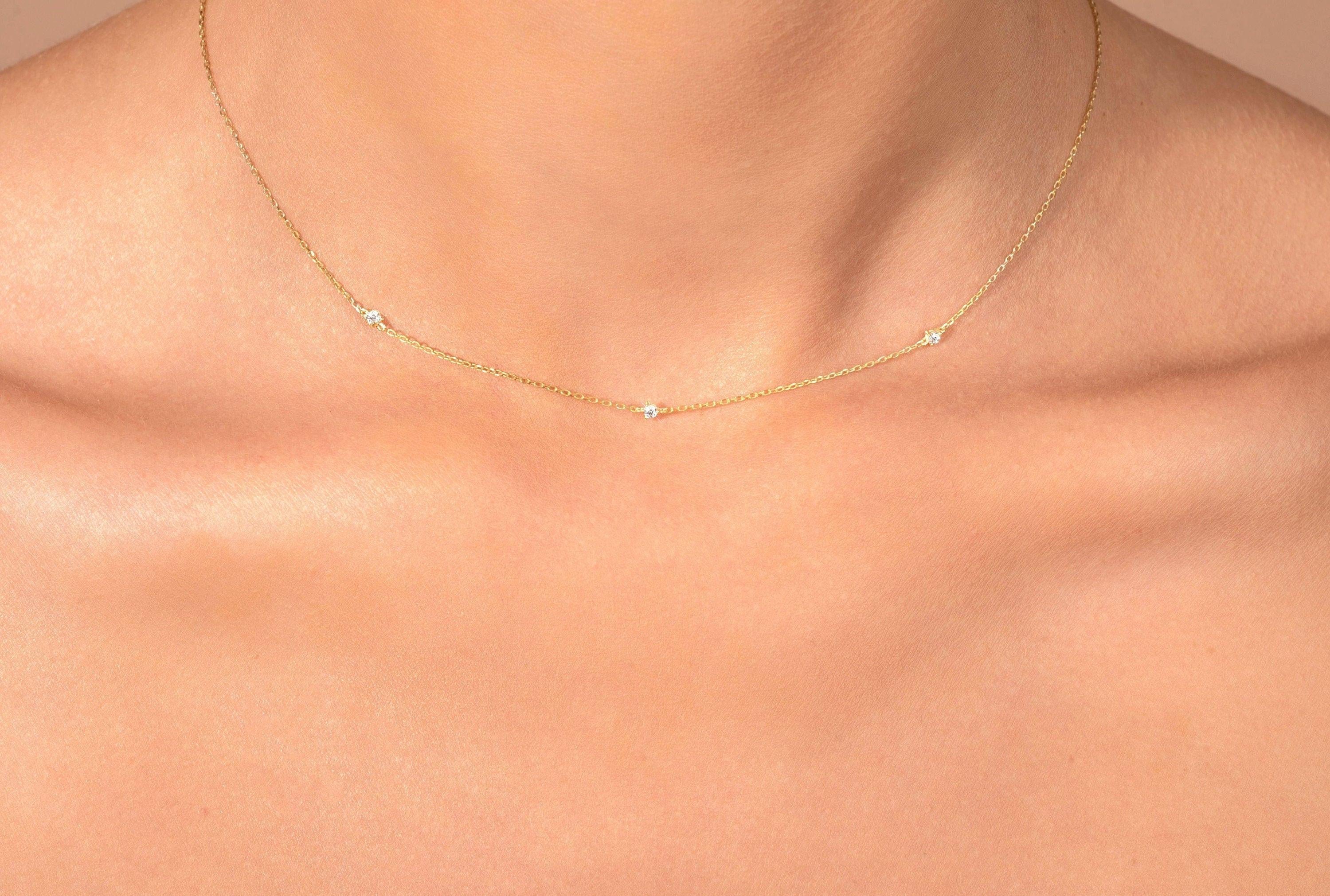 Dainty 14K Gold Diamond Solitaire Necklace – Minimalist Fine Jewelry for Women.